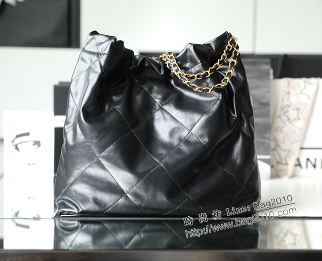 Chanel專櫃新款火爆中號22bag包購物袋 香奈兒收納袋黑色白扣原廠小羊皮鏈條肩背手袋手提袋 djc5258